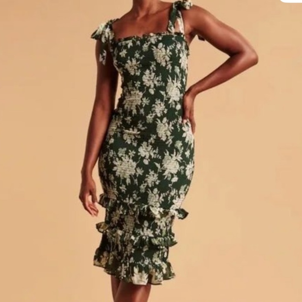 Abercrombie & Fitch Black Dress with Cream Floral Print Midi